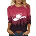 thumbnail image 1 of Brnmxoke Plus Size 3/4 Sleeve Tops for Women Summer Western Cowboy Hat Print Tunic Shirts Dressy Casual Loose Fit Blouses 2025 Red,XXXXXL, 1 of 5