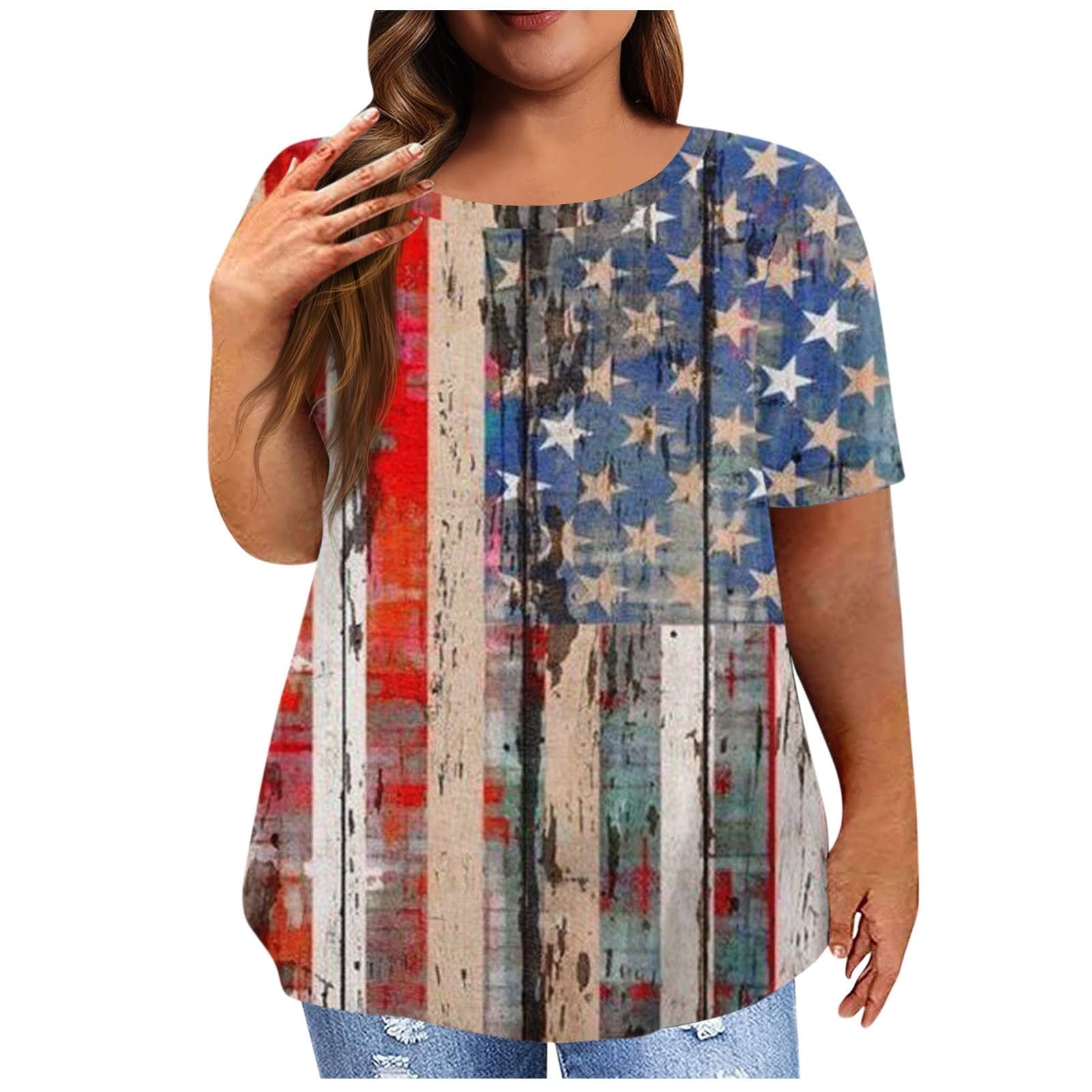 Plus Size Women's American Flag Graphic T-Shirt - Patriotic 4th Of July Tee, Oversized Fit - View #9