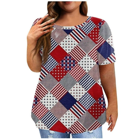 Brnmxoke Plus Size American Flag Shirts Women Patriotic Shirts USA Flag Graphic T-Shirt 4th of July Tee Tops Loose Oversized Tees Shirt 2024 Summer Tunic Tops