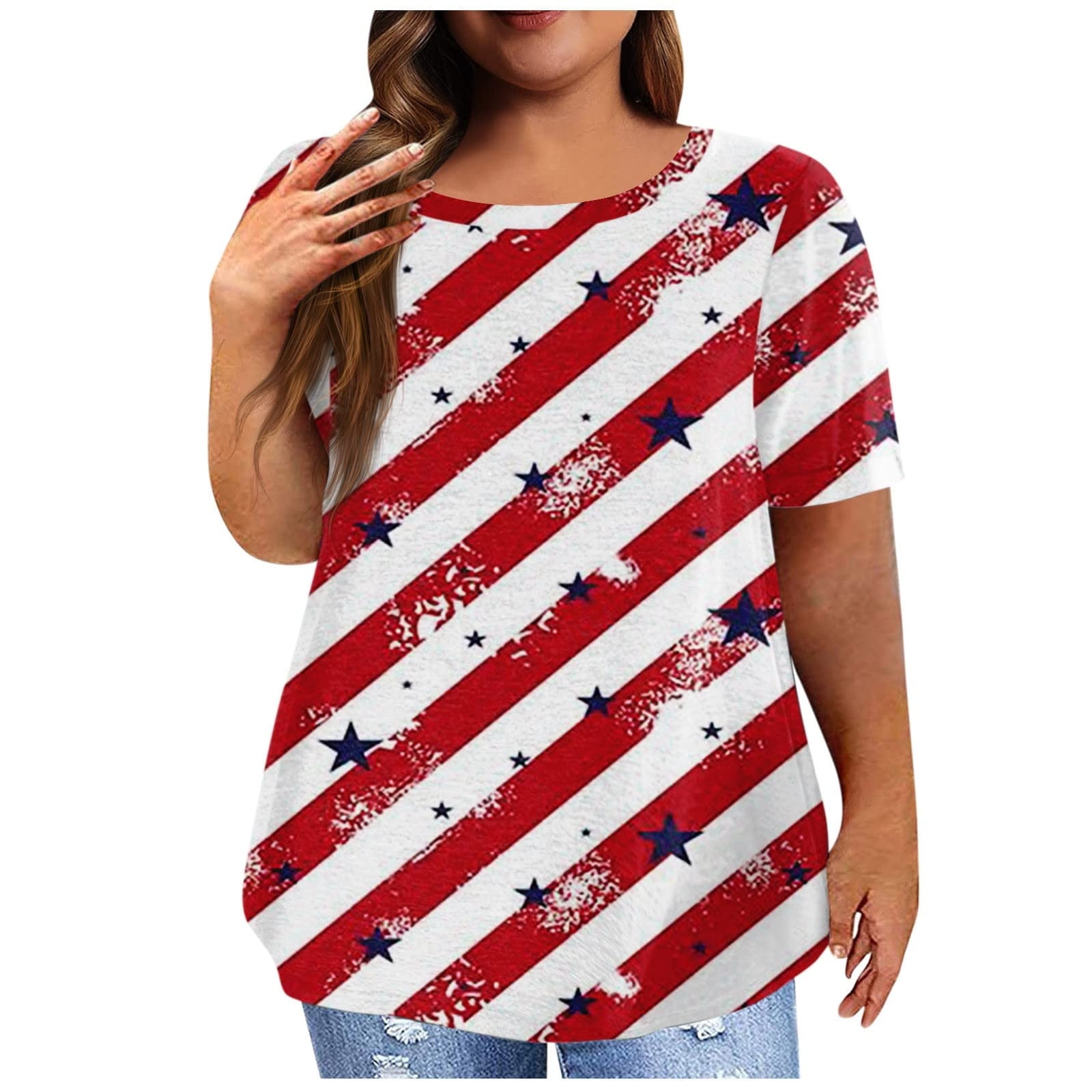 Plus Size Women's American Flag Graphic T-Shirt - Patriotic 4th Of July Tee, Oversized Fit - View #8