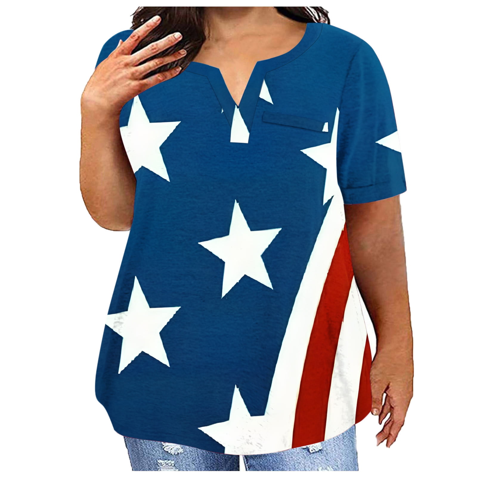 Plus Size US Flag Graphic V-Neck Tee