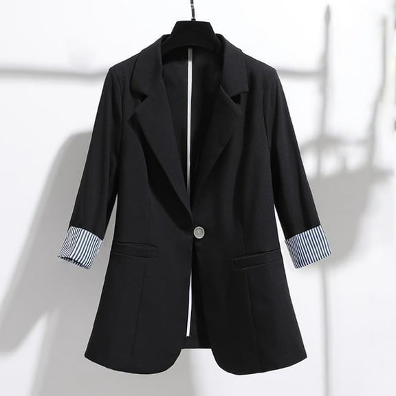 Brnmxoke Plus Size Blazer for Women Business Dress Lapel Collar Blazers Office Solid Outwears Casual 3/4 Length Sleeves Jackets