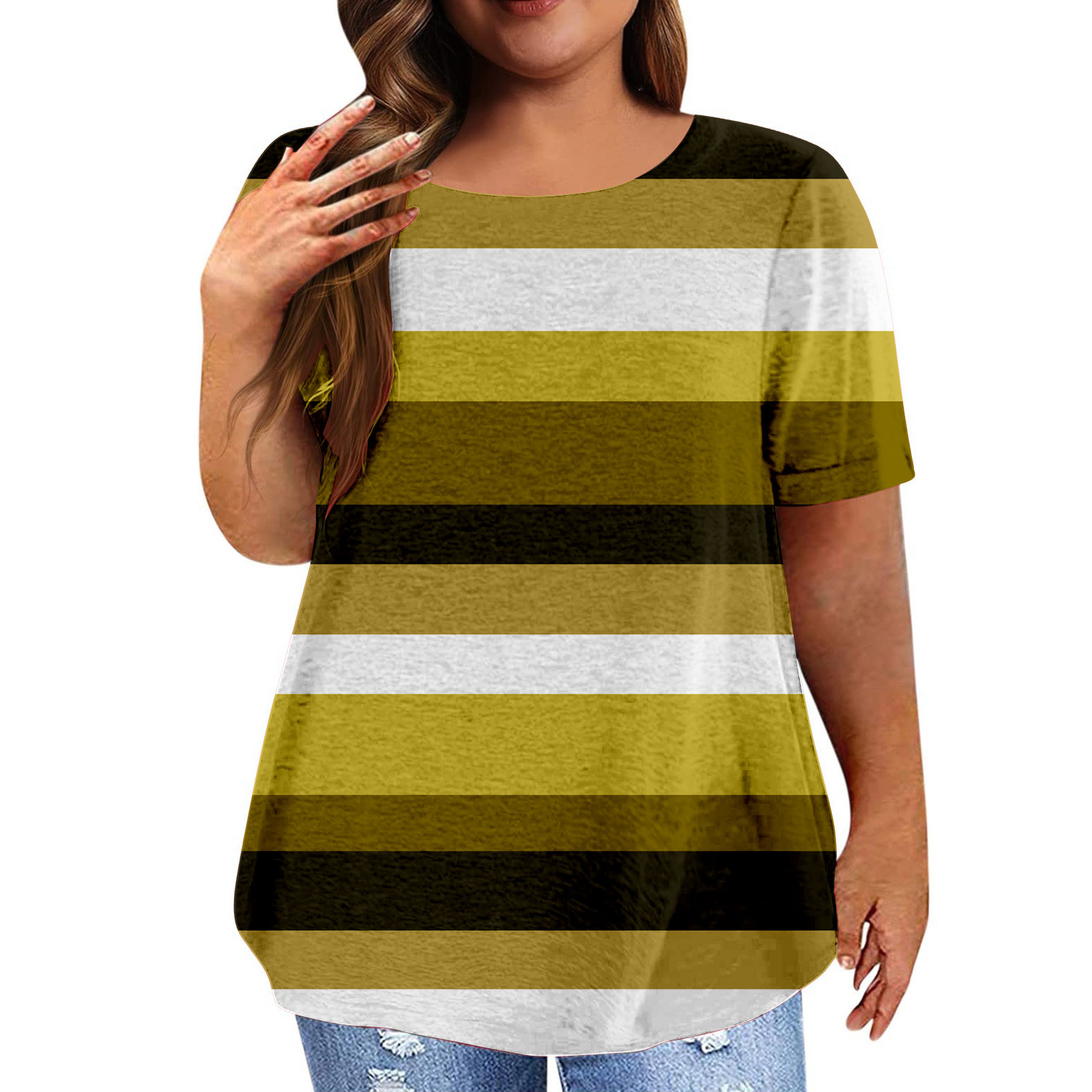 Brnmxoke Plus Size Boho Tops for Women 2024 Trendy Striped Print T