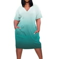 thumbnail image 1 of Brnmxoke Plus Size Dresses for Curvy Women Gradient Color Oversize T Shirt Midi Dress Loose Short Sleeve V Neck Tie Dye Print Dress 2025 Multicolor,XL, 1 of 5