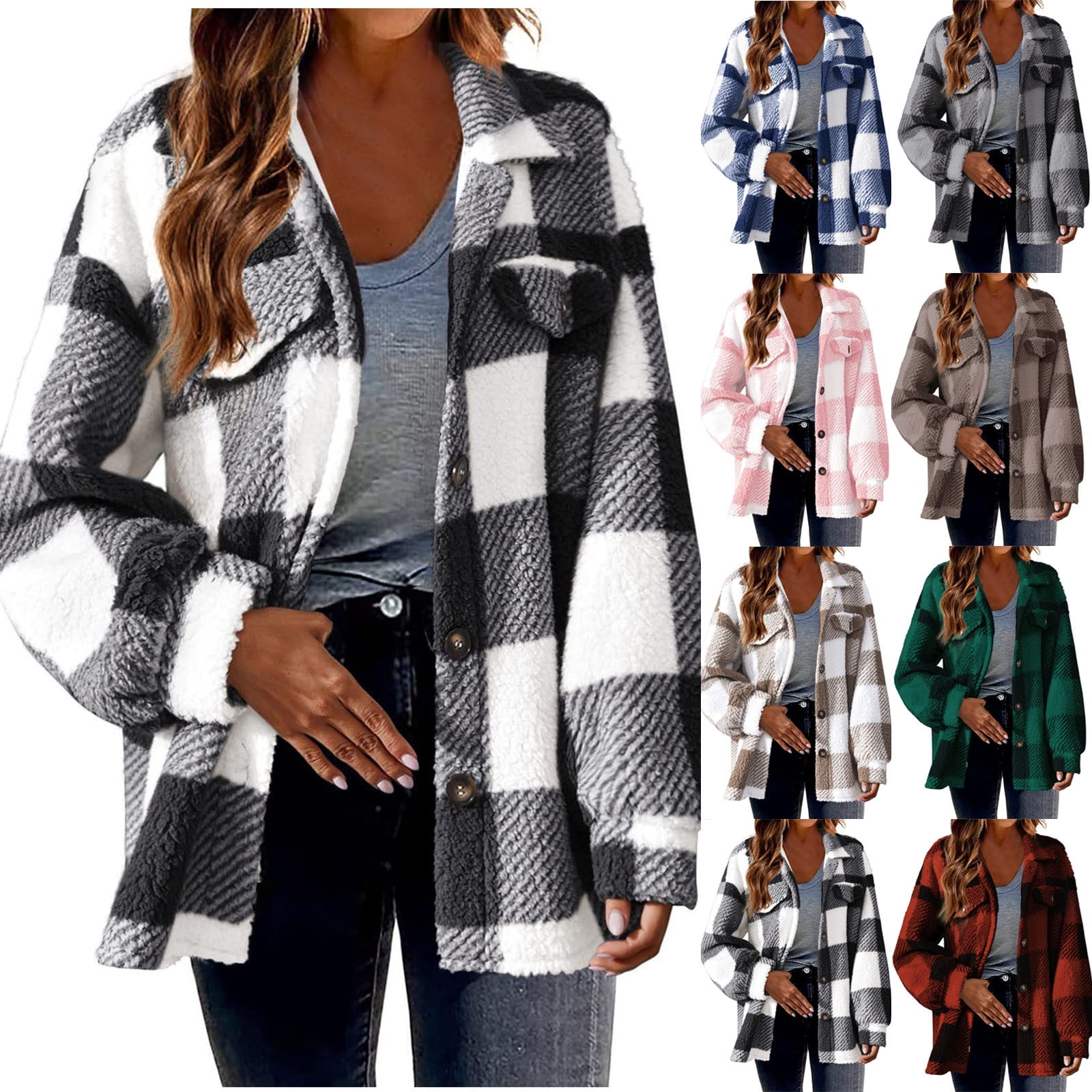 Brnmxoke Plus Size Shacket Jacket for Women 2024 Trendy Plaid Jacket ...