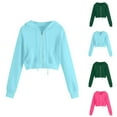 thumbnail image 1 of Brnmxoke Plus Size Sweatshirts for Women Zipper Cropped Coats Cozy Solid Hoodie Teen Girl Fall Casual Drawstring Jackets With Pockets Overcoat Blue,L, 1 of 6