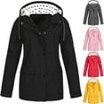 thumbnail image 1 of Brnmxoke Plus Size Waterproof Coat for Women Hooded Raincoat Windproof Zipper Button Jackets Solid Drawstring Outdoor Jacket With Pocket Ladies Loose Fit Sport Jacket, 1 of 5