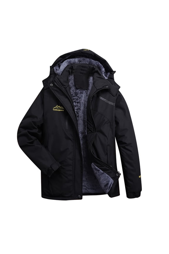 Puffer Jacket Men - Fleece Waterproof Winter Zip Up Jackets with Detachable Hood Thicken Thermal Outdoor Coats Black,XXXL