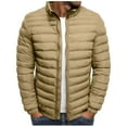thumbnail image 1 of Brnmxoke Puffer Jackets for Men Stand Up Collar Lightweight Packable Jacket Quilted Waterproof Winter Zipper Coats Khaki,S, 1 of 5