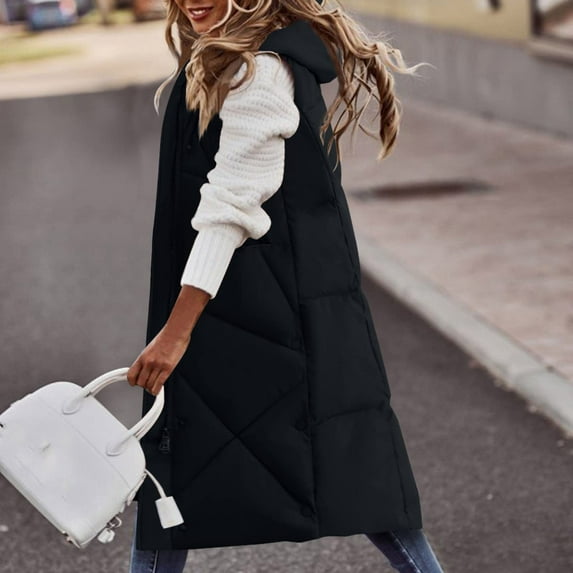 Brnmxoke Puffer Vest for Women 2024,Womens Long Puffer Vest Women's Down Coats & Jackets Winter Coats Sleeveless Warm Zip Up Jacket Best Outerwear