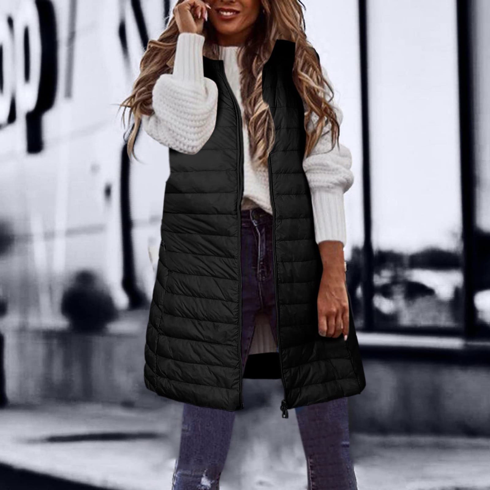Brnmxoke Puffer Vest for Women Fashion,Womens Long Puffer Vest Women's Down Coats & Jackets Winter Coats Sleeveless Warm Zip Up Jacket Best Outerwear