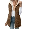 thumbnail image 1 of Brnmxoke Puffy Vest Women Long Zip Up Sleeveless Reversible Fleece Vests Hooded Pockets Warm Winter Outwear Down Jackets Brown,XXL, 1 of 9