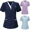thumbnail image 1 of Brnmxoke Scrubs for Women V Neck Short Sleeve Button Down Scrub Tops Soft Stretchy Nurse Uniform Shirts Workwear with Pockets Navy,L, 1 of 4