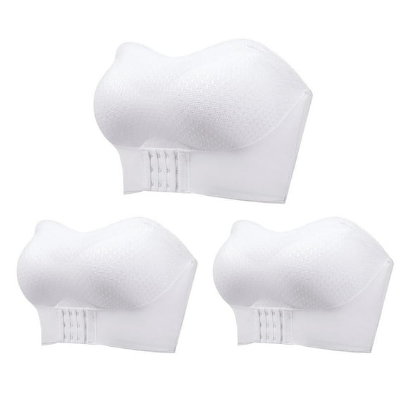 Brnmxoke Senior Women Bras Breathable Non-Slip Strapless Bandeau Front Buckle Push-Up Bra Wireless No Underwire Pack of 3 White,XXXXL