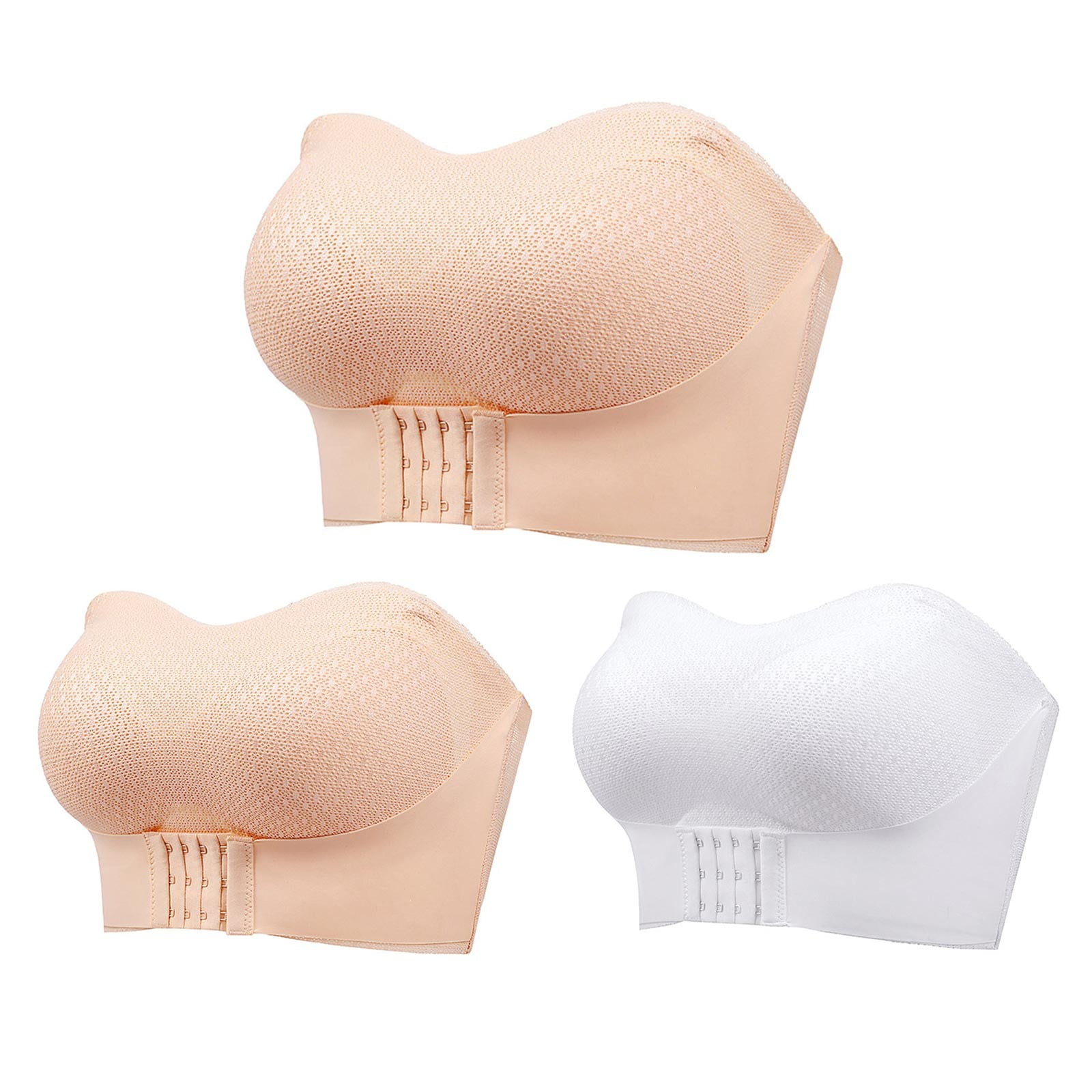 Brnmxoke Senior Women Bras Plus Size Breathable Non-Slip Strapless Front Buckle Push-Up Bra Front Buckle Strapless Bra 3 Pack Beige,XL