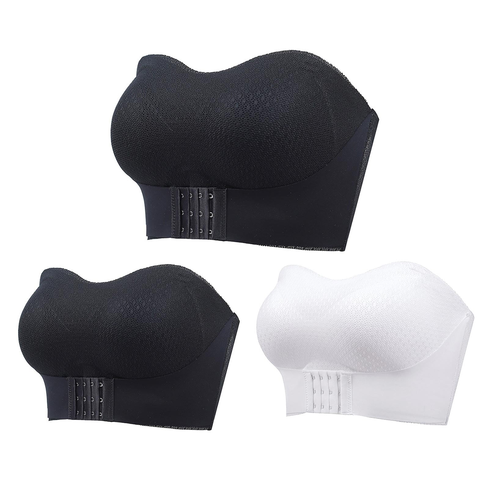 Brnmxoke Senior Women Bras Plus Size Breathable Non-Slip Strapless Front Buckle Push-Up Bra Front Buckle Strapless Bra 3 Pack White,XXXXL