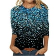 thumbnail image 1 of Brnmxoke Sequin Tops Women Plus Size Sparkle Print 3/4 Sleeve Dressy Shirts Glitter Crew Neck Party Night Blouses Elegant Shiny Tshirts Blue,XXXXL, 1 of 5