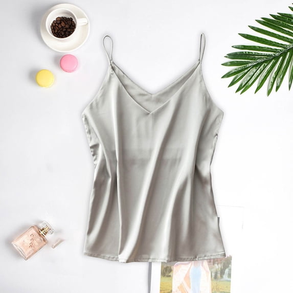 Brnmxoke Sexy Lingerie for Women Solid Color Spaghetti Strap Stretch Camisole Top Undershirt Casual V Neck Satin Camisole Vest Top Pajama