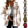 thumbnail image 1 of Brnmxoke Sherpa Fleece Shacket Jacket Womens Oversized Plaid Flannel Shirts Button Down Boyfriend Shirts Plus Size Outwear Winter Thermal Fuzzy Coats, 1 of 5