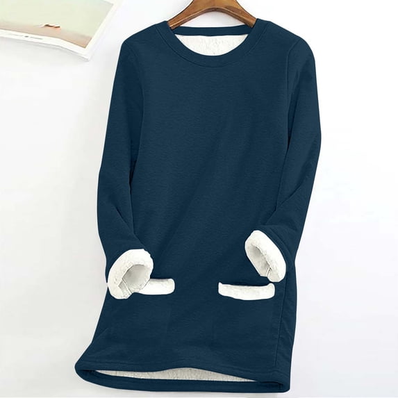 Brnmxoke Sherpa Lined Fleece Pullover for Women with Pockets Winter Warm Fuzzy Sweatshirt Crewneck Solid Sweatshirts Loungewear Tunic Tops Plus Size,S-5XL