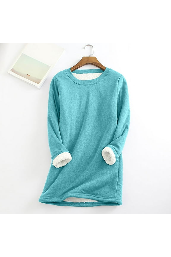 Sherpa Lined Sweatshirt for Women,Womens 2024 Winter Fleece Sweater Plush Warm Solid Color Outerwear Lightweight Casual Loose Blouse Tops