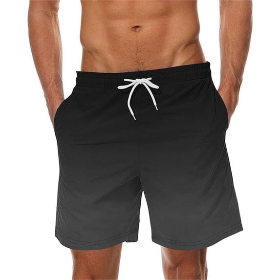Brnmxoke Short Swimming Trunks for Men Gradient Funny Quick Dry Swimwear Beach Drawstring Shorts with Pockets Dark Gray,M