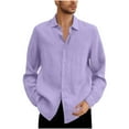 thumbnail image 1 of Brnmxoke Solid Color Linen Cuban Guayabera Shirts for Men 2025 Long Sleeve Cotton Linen Button Down Shirts Summer Fall Beach Tops Purple,XXXXXL, 1 of 6
