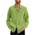 thumbnail image 1 of Brnmxoke Solid Color Linen Cuban Guayabera Shirts for Men 2025 Long Sleeve Cotton Linen Button Down Shirts Summer Fall Beach Tops Yellow,L, 1 of 6