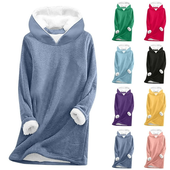 Brnmxoke Solid Color Sherpa Fleece Lined Hoodies Sweatshirts,Women Long Sleeve Plain Pullover Hooded Sweatshirt Sporty Thick Plush Warm Tops Black,S