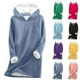 thumbnail image 1 of Brnmxoke Solid Color Sherpa Fleece Lined Hoodies Sweatshirts,Women Long Sleeve Plain Pullover Hooded Sweatshirt Sporty Thick Plush Warm Tops Yellow,M, 1 of 5