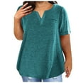 thumbnail image 1 of Brnmxoke Solid Color V Neck Summer Tops for Women Plus Size Short Sleeve Tunic Shirt Blouses Loose Casual Comfy Soft Cotton T Shirt Navy,XXXXL, 1 of 6