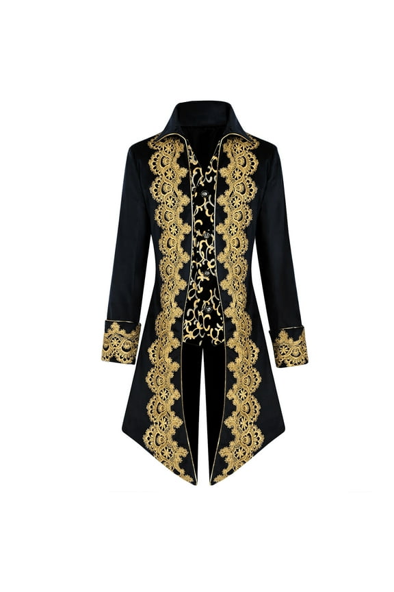 Steampunk Tailcoat Jacket Men Medieval Trench Coats Halloween Costumes Renaissance Pirate Vampire Gothic Jackets Coat Black,M
