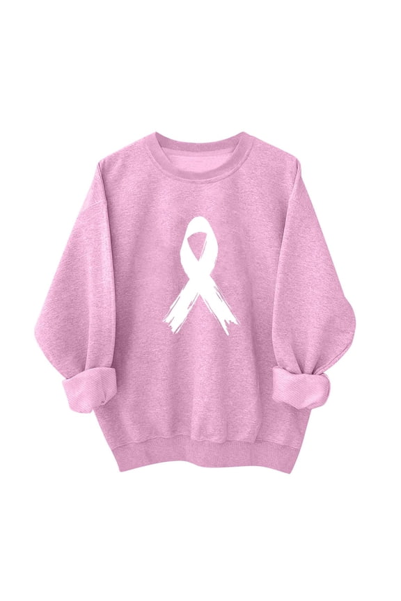 Sweatshirt for Women Breast Cancer Awareness Sweatshirt Crewneck Long Sleeve Pullover Tops Breast Cancer Shirts 2025 Pink,L