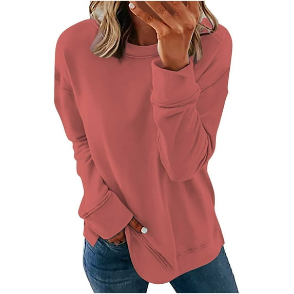 Brnmxoke Sweatshirts for Women 2023 Plus Size Womens Casual Crewneck Sweatshirt Long Sleeve Tops Cute Solid Color Pullover Loose Fit Prime Big Deal Days