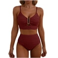thumbnail image 1 of Brnmxoke Swim Suits for Women Bikini 2 Piece U-Wire Cutout Popular High Waisted Textured Summer Beach Swimwear Bathing Suits Wine,XL, 1 of 4