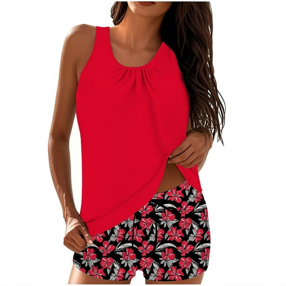 Brnmxoke Swimsuit Tankini Tops for Women - Two Piece Bathing Suits Bikini Swim Tank Top with Graphic Boyshorts Swimwear Sets Multicolor,XXL
