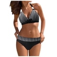 thumbnail image 1 of Brnmxoke Swimsuits Plus Size,Women Full Coverage Bikini Sets Sporty Halter Push Up Swimsuits Striped Print Bowknot 2 Piece Bathing Suits, 1 of 7