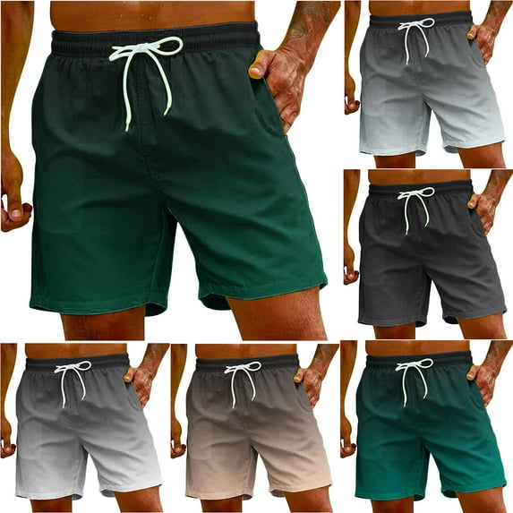 Brnmxoke Tie Dye Water Shorts for Swimming,Mens Swim Trunks Men Big & Tall Casual Summer Gradient Color Beach Shorts with Pockets and Drawstring Green,L