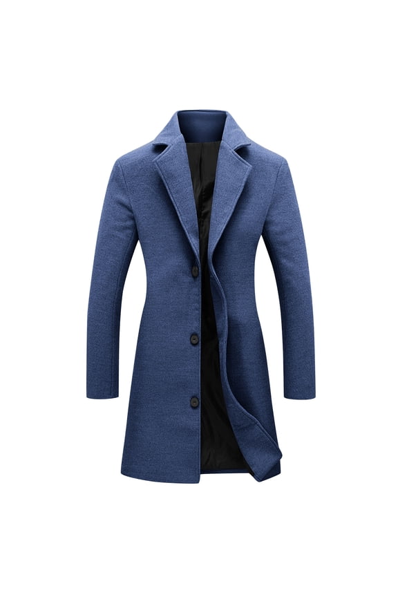 Trench Coat Women Designer Wool Button Down Notched Lapel Peacoats Warm Fall Winter Long Sleeve Office Outerwear Overcoat with Pockets Blue,M
