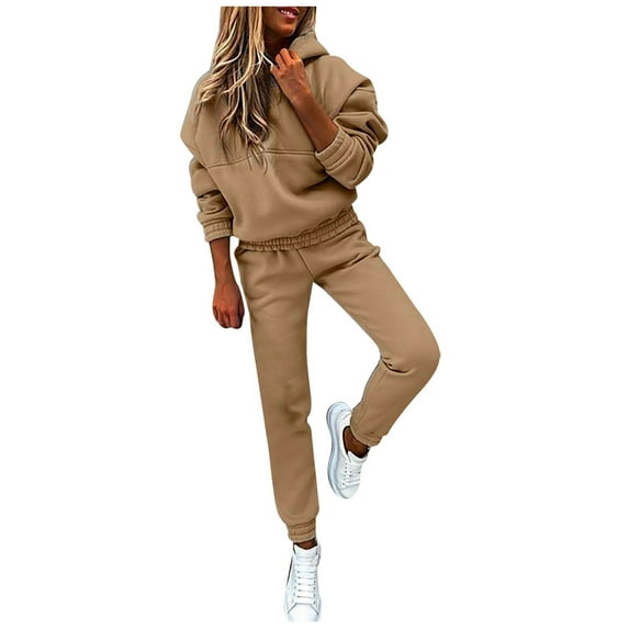 Moxiu Two Piece Outfits for Women Solid Color Hoodies Tracksuit Sets Sweatsuit Long Sleeve Hoodie and Sweat Pants Jogger Workout Suit with Pockets