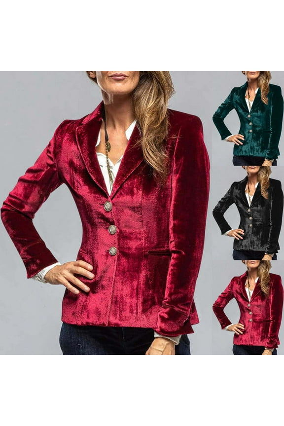 Velvet Blazers Jackets for Women Business Casual Long Sleeve Button Down Work Office Suit Jacket Velour Dressy Cardigan Blazer Coat Green,M