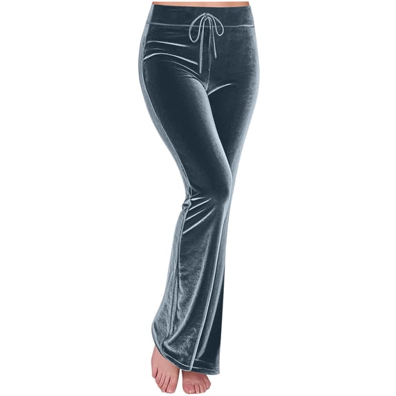 Brnmxoke Velvet Lounge Pants Women Casual Buttery Soft Velour Bootcut Pant Wide Leg High Waisted Drawstring Bell Bottom Trousers Dark Gray,XL