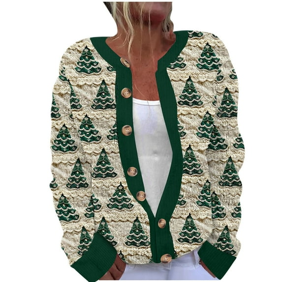 Brnmxoke Vintage Sweaters for Women Xmas Fair Isle Graphic Knit Cardigans Ugly Button Down Long Sleeve Coats Womens Gifts for Christmas Multicolor,S