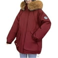 thumbnail image 1 of Brnmxoke Warm Puffer Coat Women Thicken Zipper Plus Size Waterproof Snow Jackets with Pockets Faux Fur Trim Hooded Long Sleeve Outwear Coats Red,M, 1 of 4