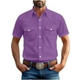 thumbnail image 1 of Brnmxoke Western Cowboy Shirts for Men Pearl Snap Button Down Cotton Work T-Shirt with Two Pockets Short Sleeve Summer Shirts 2025 Purple,XXXXL, 1 of 7