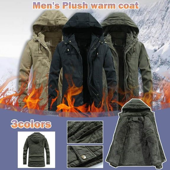 Brnmxoke Winter Coats for Men Sherpa Fleece Lined Tactical Jackets Multi Pockets Military Thicken Parka Jacket Warm Coat with Removable Hood Black,XXL