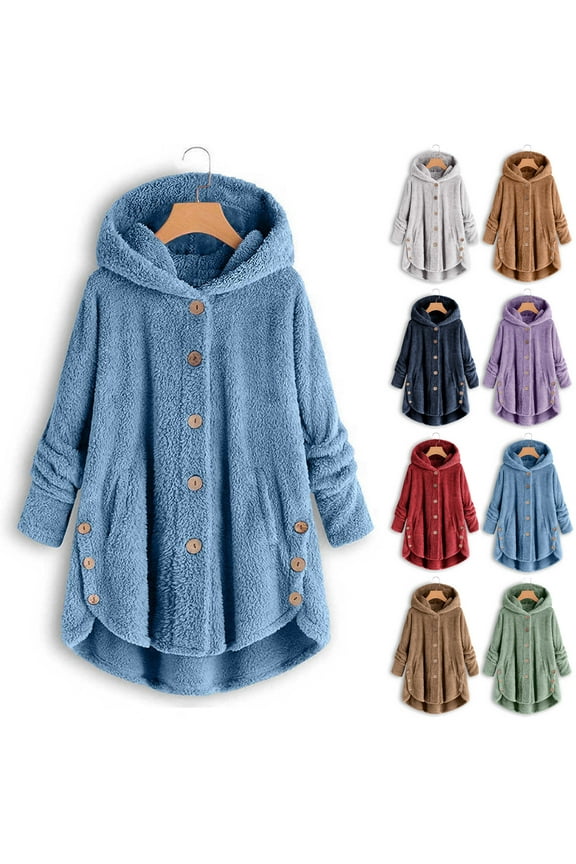 Winter Coats for Women Fleece Jacket Plus Size Fall Jackets 2024 Oversized Long Sleeve Teddy Bear Hooded Cardigan Warm Coat with Pockets Brown,XXL