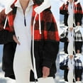 thumbnail image 1 of Brnmxoke Winter Coats for Women 2024 Trendy Color Block Plaid Fleece Jacket Long Sleeve Faux Fur Coat Fuzzy Sherpa Jacket Long Coat with Hood, 1 of 8
