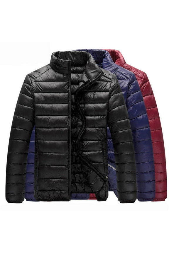 Winter Jackets for Men Big and Tall Puffer Jacket Zip Up Padded Coat Packable Down Jacket Quilted Insulated Jacket Winter Warm Puffer Coats for Cold Weater Black,XXL