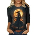 thumbnail image 1 of Brnmxoke Witch Halloween Shirts for Women Fall 3/4 Sleeve Crew Neck Graphic Tees Shirt Funny Holiday Party Tops Blouses Multicolor,XXXXXL, 1 of 4